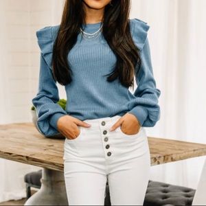 Reach Out Cloud Blue Ruffled Sweater